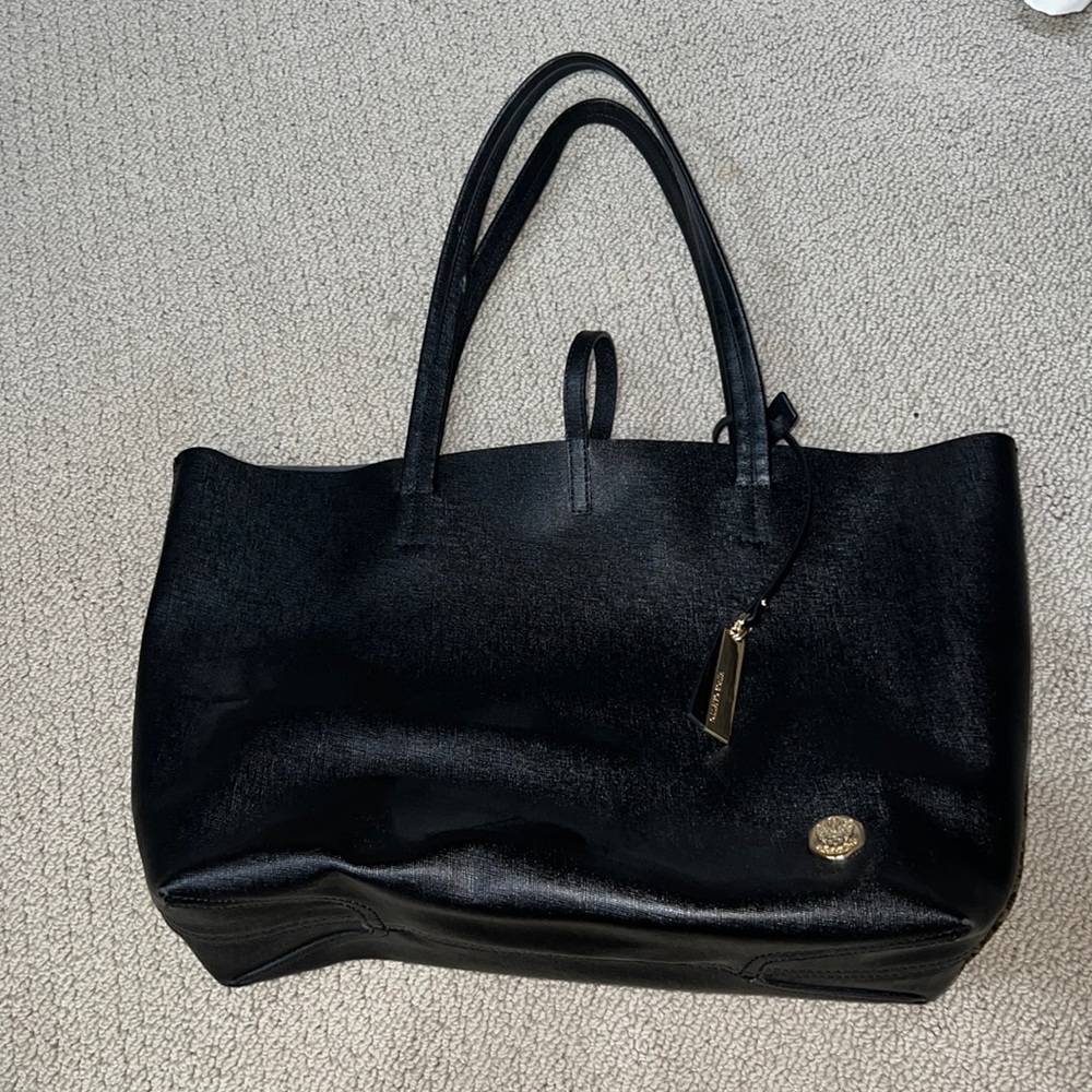 Vince Camuto textured black leather tote